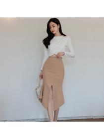 Outlet Fashion slim tops sexy package hip skirt 2pcs set for women