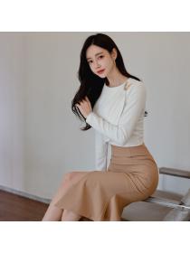Outlet Fashion slim tops sexy package hip skirt 2pcs set for women