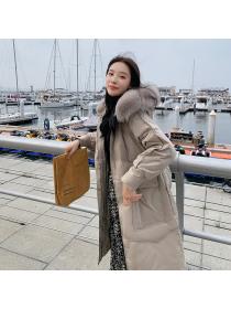 Outlet Korean winter fashion fur-collar mid-length style loose down jacket for women