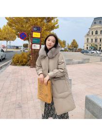 Outlet Korean winter fashion fur-collar mid-length style loose down jacket for women