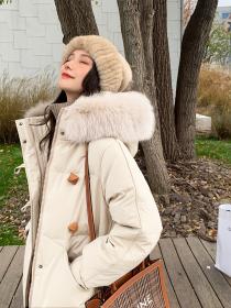 Outlet New style fur-collar thick white duck feather warm hooded Down coat