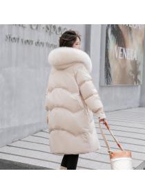 Outlet Women's mid-length loose and thick over-the-knee fur-collar fashionable white duck down ja...