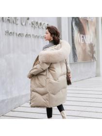 Outlet Women's mid-length loose and thick over-the-knee fur-collar fashionable white duck down jacket