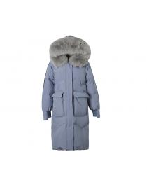 Outlet Women's mid-length loose and thick over-the-knee fur-collar fashionable white duck down jacket