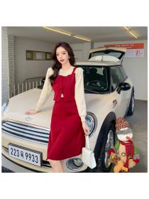 Outlet Fashion Pseudo-two dress knitted fat sweater dress for women