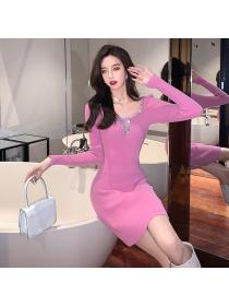 Outlet Slim rhinestone autumn and winter dress for women