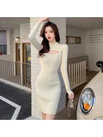 Outlet Knitted sweater dress pinched waist dress for women