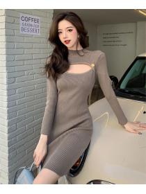 Outlet Knitted sweater dress pinched waist dress for women