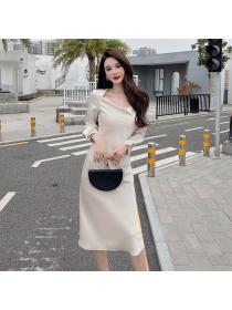 Outlet Satin slim pinched waist long dress sexy spring dress