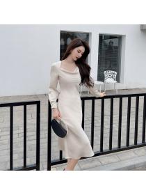 Outlet Satin slim pinched waist long dress sexy spring dress
