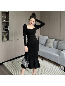 Outlet France style long sleeve formal dress temperament dress