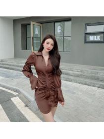 Outlet Brown shirt long sleeve dress for women