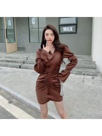 Outlet Brown shirt long sleeve dress for women