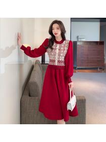 Outlet Round neck dress France style long dress for women