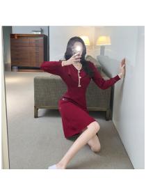Outlet Christmas slim France style bottoming red dress for women
