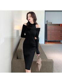 Outlet Autumn and winter slim long pure dress for women