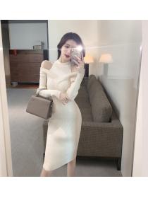 Outlet Autumn and winter slim long pure dress for women