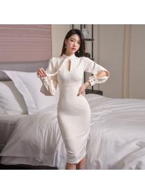Outlet Korean style sexy spring long cstand collar dress