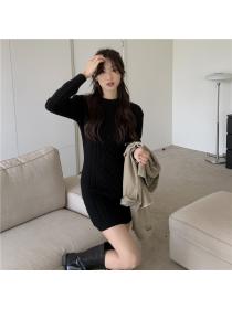 Outlet Slim personality package hip knitted dress