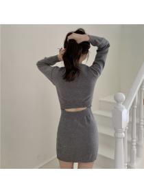 Outlet Slim personality package hip knitted dress