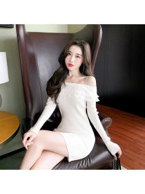 Outlet Long sleeve temperament bottoming knitted dress