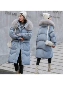 Outlet Women's thick coat hooded fur-collar long loose coat