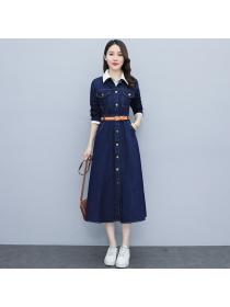 Outlet Pinched waist spring long sleeve dress for women