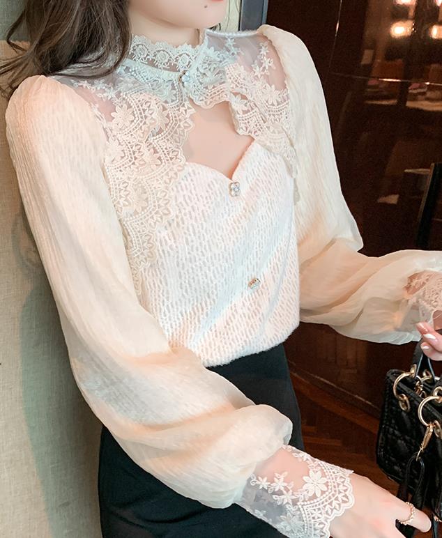 On Sale Stand Collars Hollow Out Lace Top