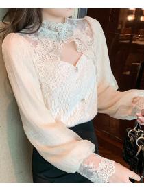 On Sale Stand Collars Hollow Out Lace Top 