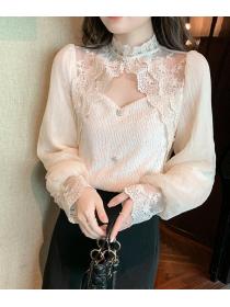 On Sale Stand Collars Hollow Out Lace Top 
