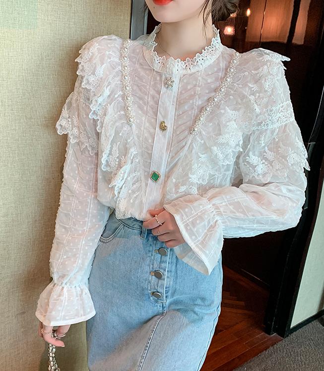 European Style Stand Collars Lace Fashion Top