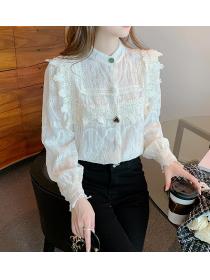 On Sale Stand Collars Lace Hollow Out Top 