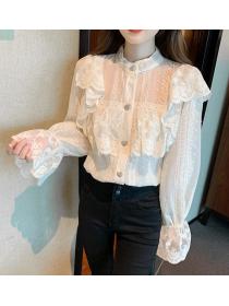On Sale Stand Collars Lace Hollow Out Top 