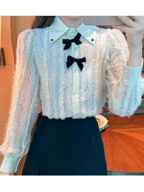 For Sale Stand Collars Lace Hollow Out Top 