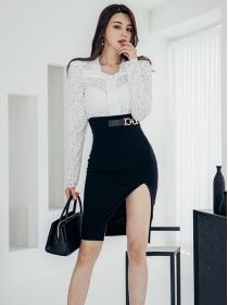 On Sale Lace Fashion Top+Open Fork Slim Skirt 