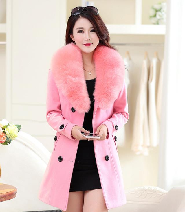 Fur Matching Pure Color Show Waist Long Coat