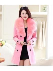 Fur Matching Pure Color Show Waist Long Coat 