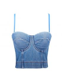Outlet Fishbone denim camisole for female short slim sexy backless tube top