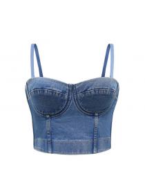 Outlet Fishbone denim camisole for female short slim sexy backless tube top