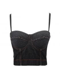 Outlet Fishbone denim camisole for female short slim sexy backless tube top