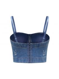 Outlet Fishbone denim camisole for female short slim sexy backless tube top