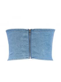Outlet Denim cross straps casual short vest with zipper 