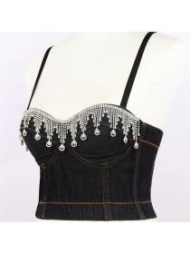 Outlet Women's Party Sexy Wrapped Tops Sling Tassel and Diamond Small Vest 