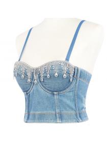 Outlet Women's Party Sexy Wrapped Tops Sling Tassel and Diamond Small Vest 