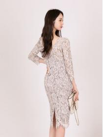 Korean Style Gauze Lace Hollow Out Slim Dress  