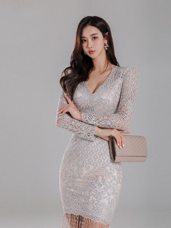 On Sale Hollow Out Lace Matching Slim Dress