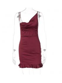 Outlet hot style Spring new sexy sling pleated sleeveless ruffled-hem dress