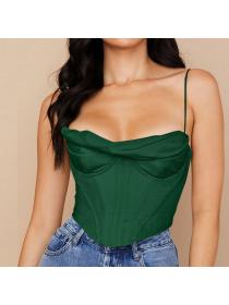 Outlet hot style European fashion women's hot models sexy satin fishbone pleated camisole