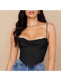 Outlet hot style European fashion women's hot models sexy satin fishbone pleated camisole