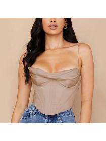 Outlet hot style European fashion women's hot models sexy satin fishbone pleated camisole